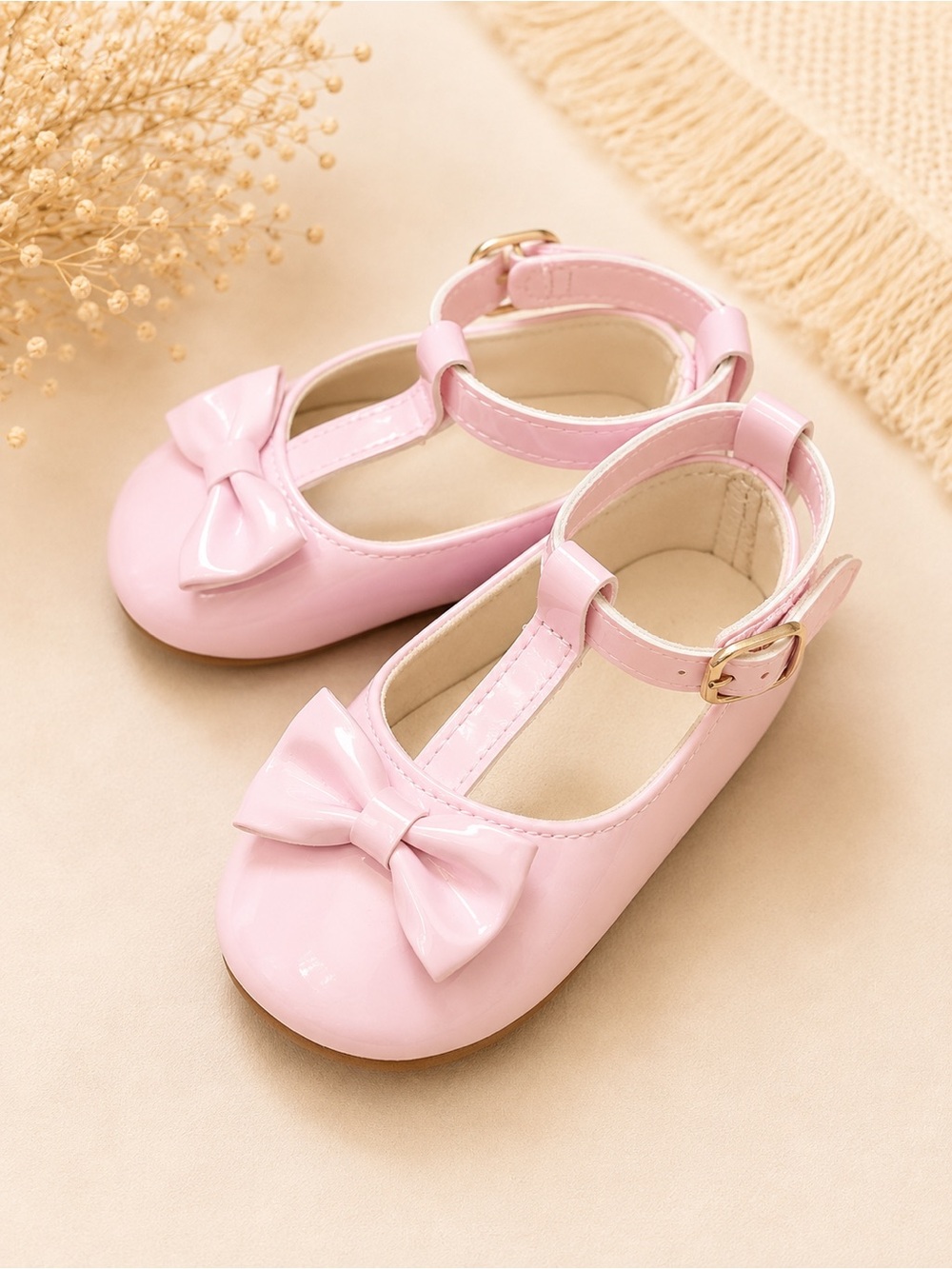 Baby/Toddler Pink Patent T-Strap Bow Shoes